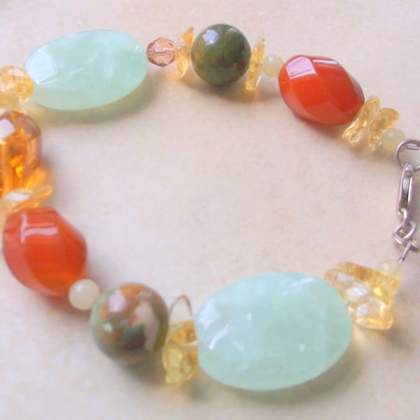 Gemstones Carnelian, Citrine and Aventurine Bracelet