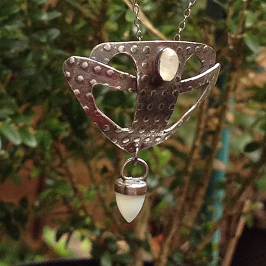 Silver and Moonstone shield pendant