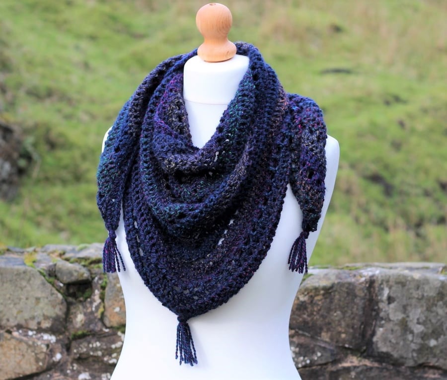 Dark blue triangle scarf or shawl