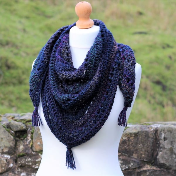 Dark blue triangle scarf or shawl