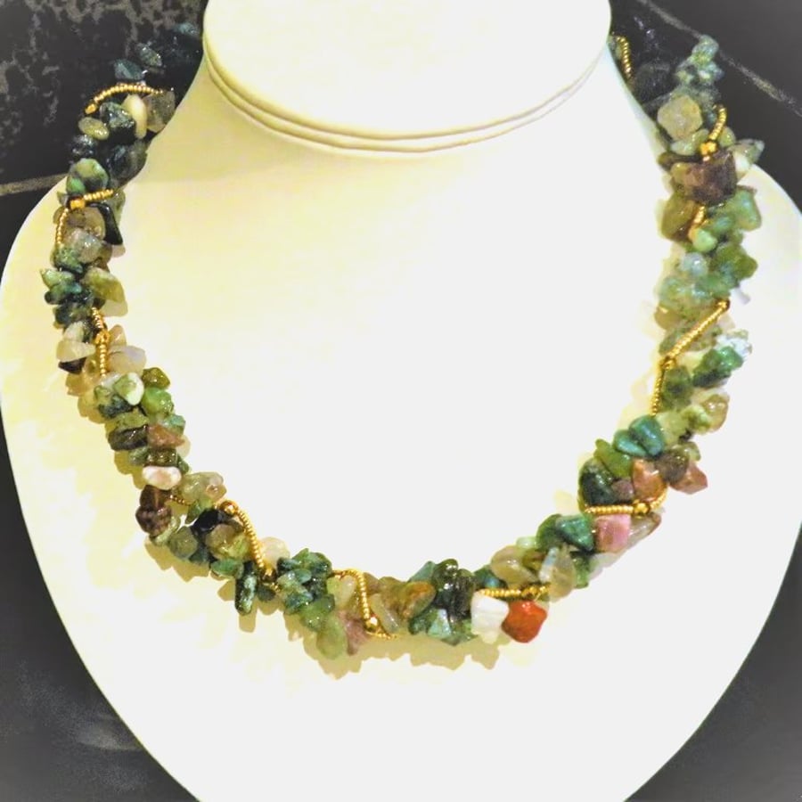 Fancy Jasper Gemstone Twisted Rope Necklace 18-20 inches