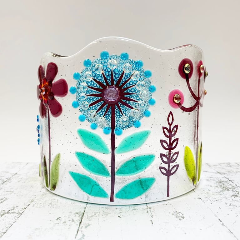 Fused Glass Botanicals Curve 2 - Handmade Glass Sculpture