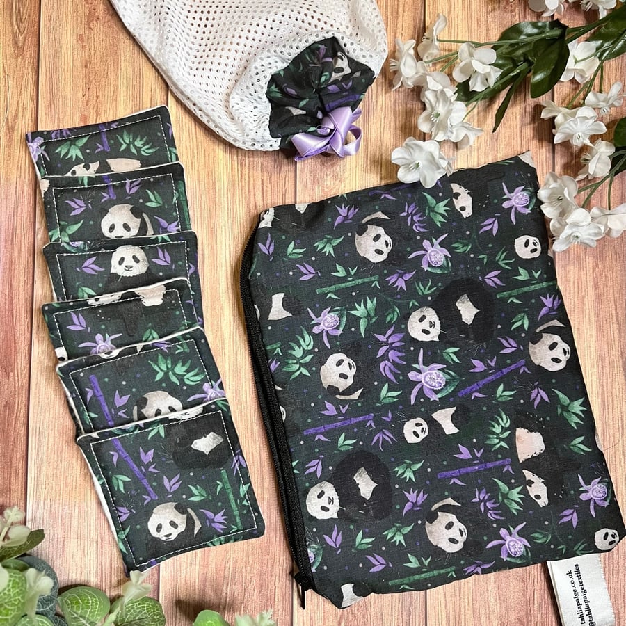 Giant Panda Skincare Essentials Giftset Pouch, Six Skincare Pads and Washbag, ma