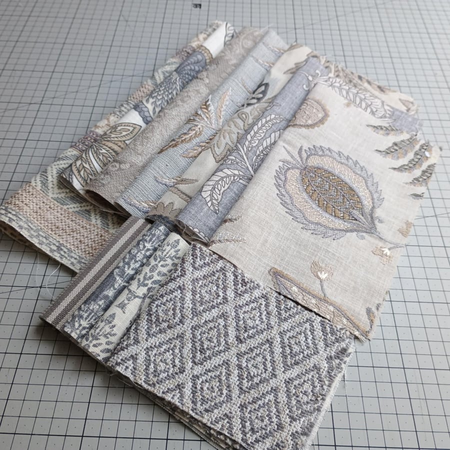 Fabric bundle - Silver Grey reclaimed curtain samples - Christmas crafting