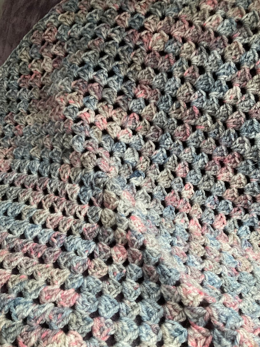 Small Crochet Blanket in Purple & Pink Muted Pastel Colours  