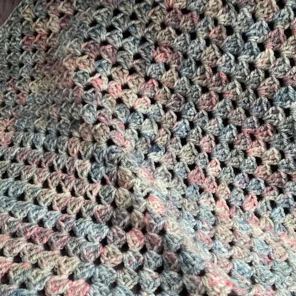 Small Crochet Blanket in Purple & Pink Muted Pastel Colours  