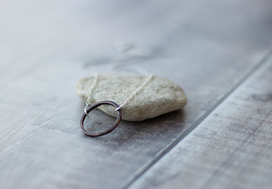 Copper Simple Circle Pendant,Minimal Hoop Pendant, Oxidised Copper Pendant