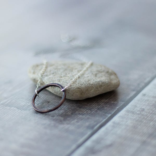 Copper Simple Circle Pendant,Minimal Hoop Pendant, Oxidised Copper Pendant