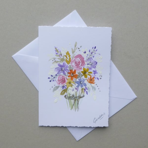 hand painted floral greetings card ( ref FA 33 G5 )