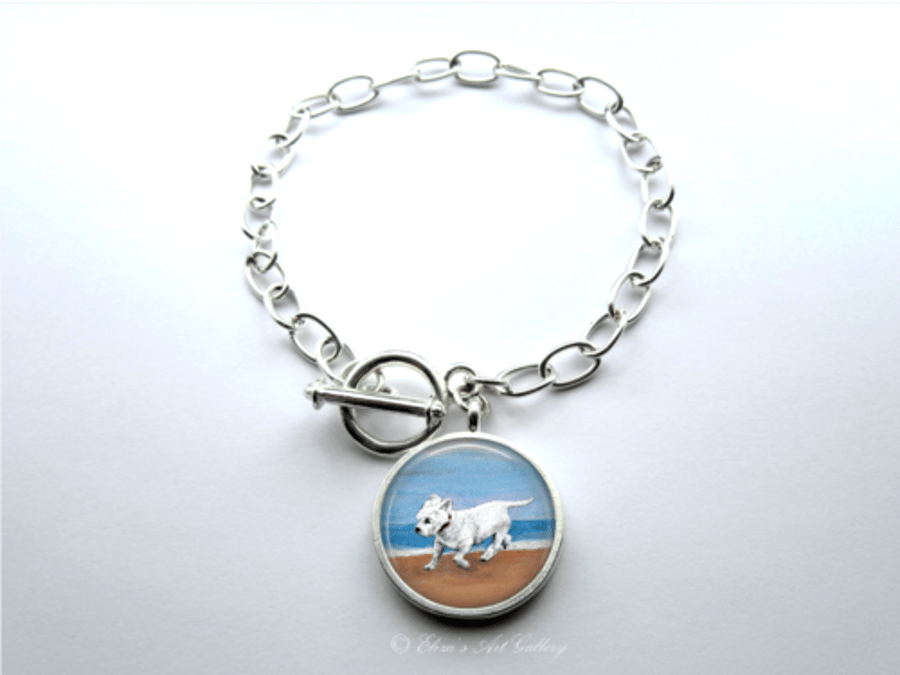 West Highland Terrier Westie Dog Art Large Link Charm Bracelet With Toggle