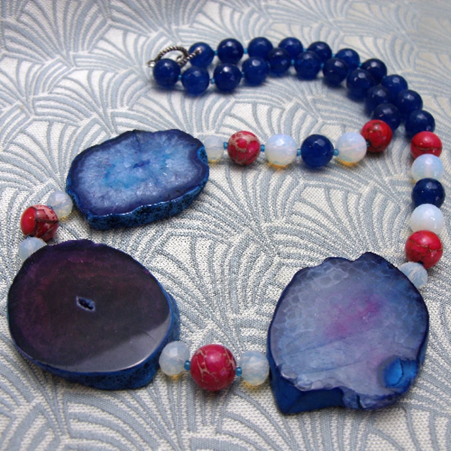 Chunky Blue Necklace, Blue Agate Chunky Necklace CC19