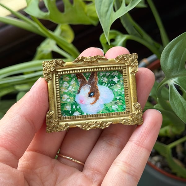 Rabbit acrylic painting in gold frame fridge magnet