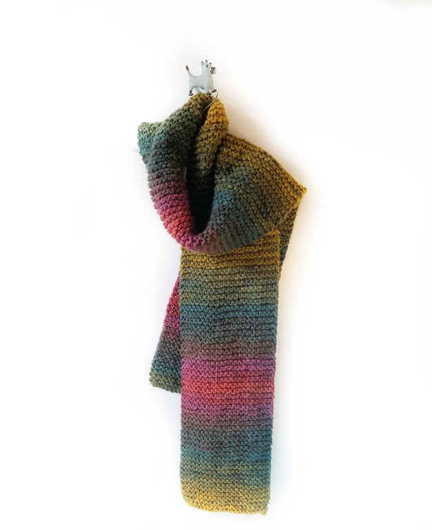 Hand Knitted Scarf  - Cosy Chunky Yarn - to match Dog Scarf Brown Green Red