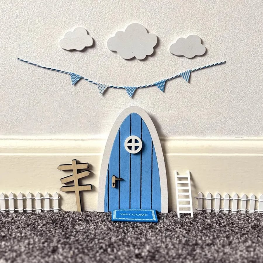 Blue Fairy Door DIY Kit – Ready-to-Assemble Wooden Craft Set for Children