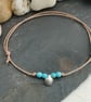 Adjustable cotton cord anklet with turquoise beads and shell charm - Image 3