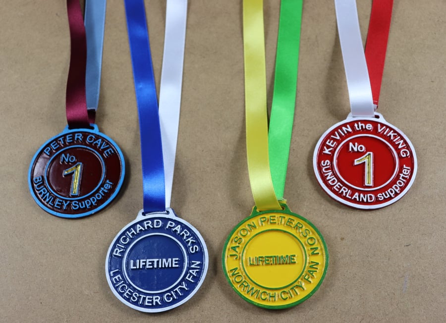 Football fan custom medals with club colours
