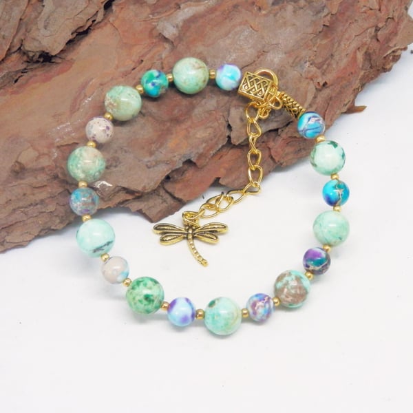 Purple And Blue Jasper Memory Wire Beaded Bracelet