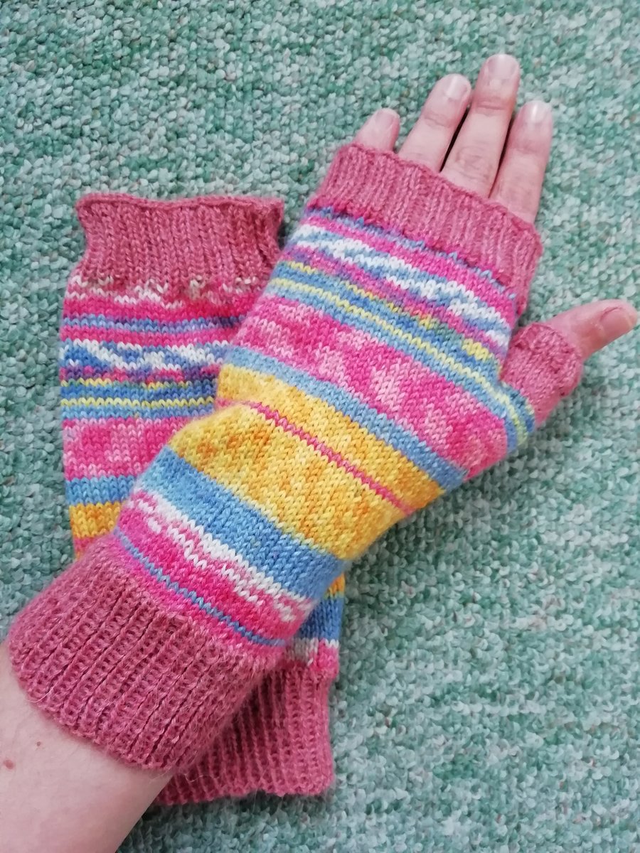 Fingerless Gloves - Hand Knitted - Multicoloured