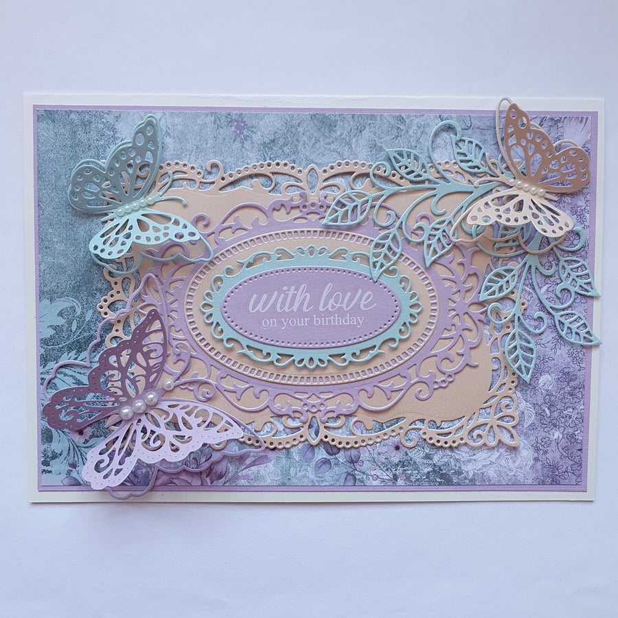 Ornate die cut Vintage Lace birthday card, butt... Folksy