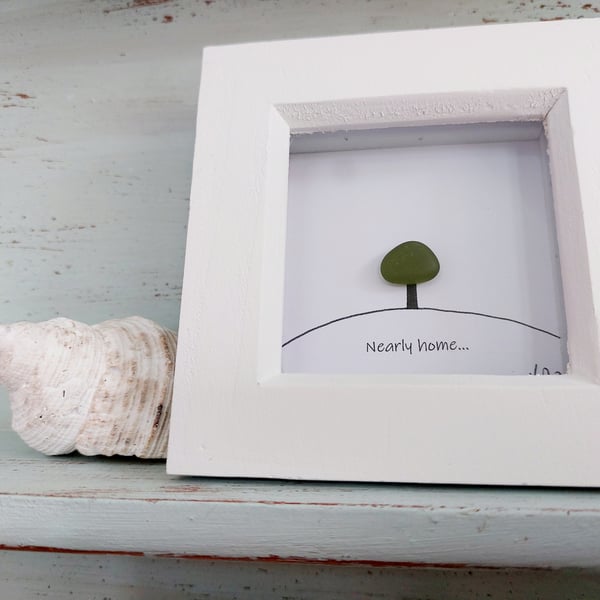 Nearly Home Tree - Whittington Tump - White Framed Mini Sea Glass Art Picture