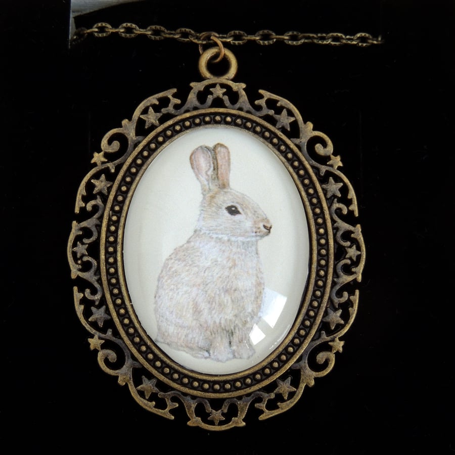 Rabbit Pendant Necklace - Fancy Bronze Style