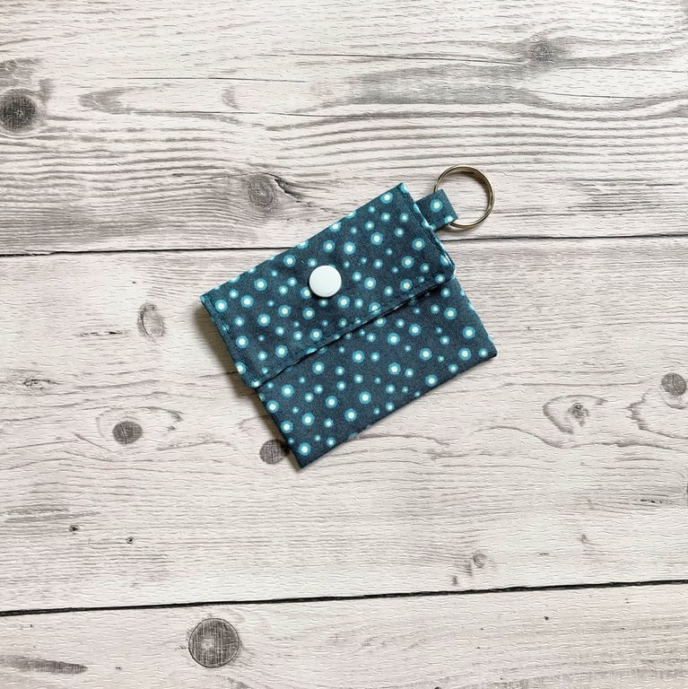 Spotty themed cotton fabric round lip balm keyring, keychain.