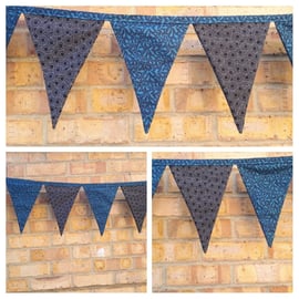 Bunting in teal and black circle fabric.  Free uk delivery.  