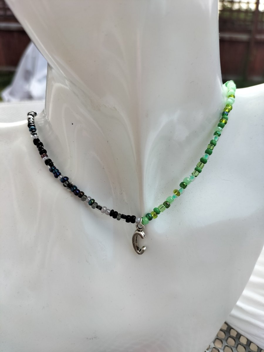 Initial Choker Necklace (Black and Green)