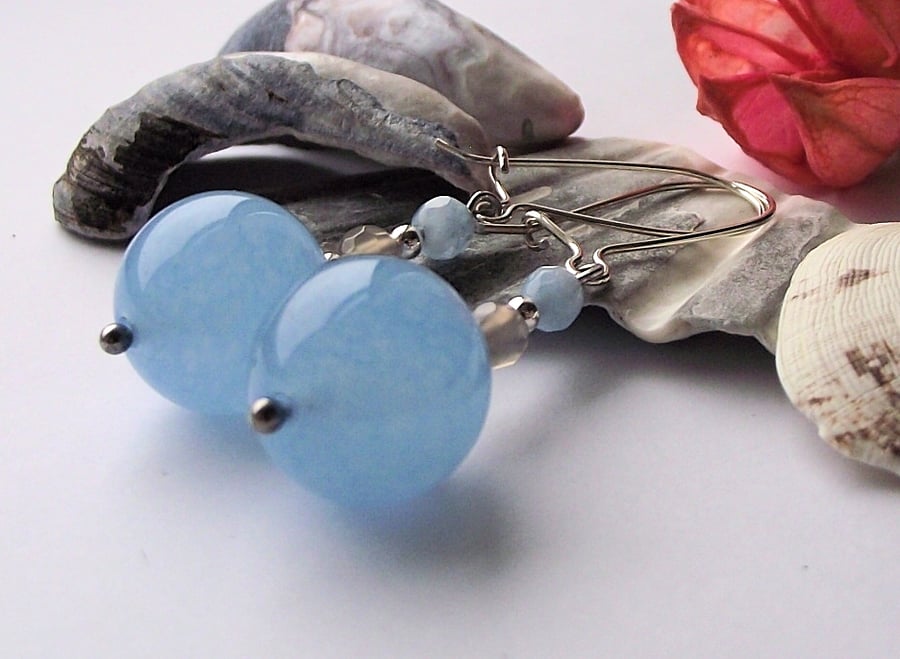 Blue chalcedony and agate earrings