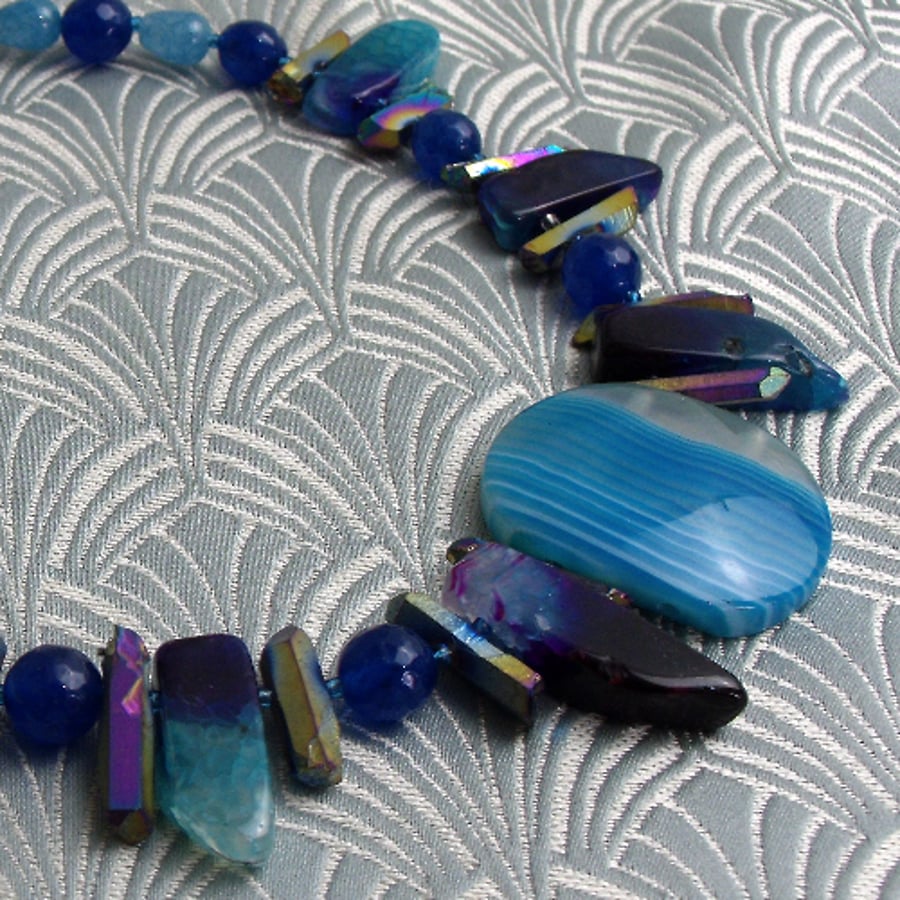 Chunky Blue Necklace, Statement Necklace, Chunky Semi-Precious Necklace CC65