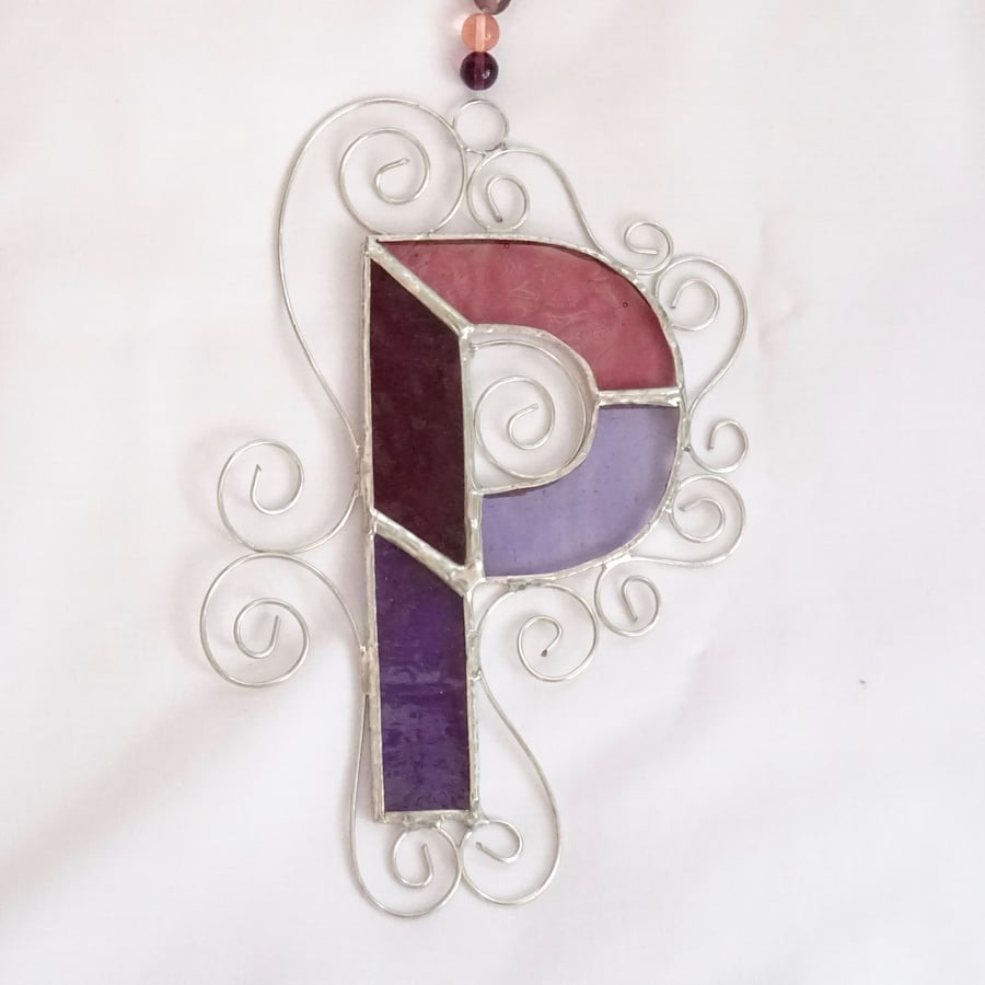 Stained Glass Letter P Suncatcher - Purple and Pink