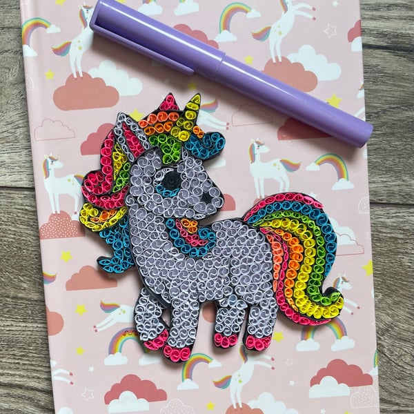 Stunning Handmade Quilled Unicorn Notebook & Pen Set  Size A5 