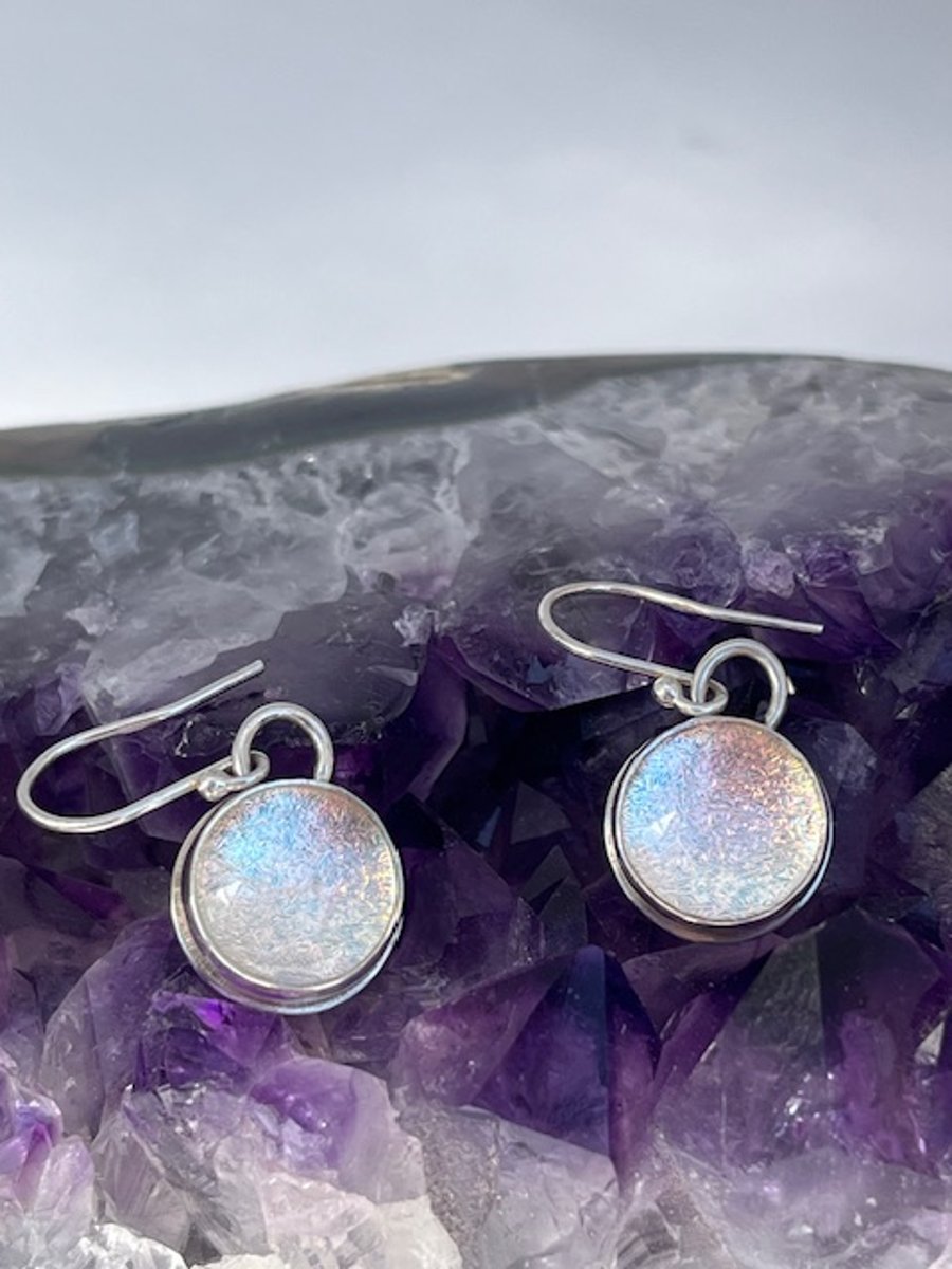 Silver earrings with sparkly fused glass