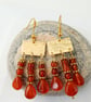 Handmade Roman Style Brass Chandelier Earrings Carnelian Triple Drops - Image 4