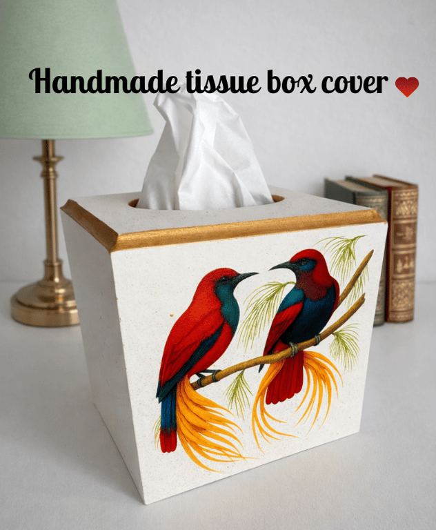 Handmade birds of paradise on  cube tissue box cover