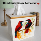 Handmade birds of paradise on  cube tissue box cover