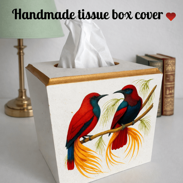 Handmade birds of paradise on  cube tissue box cover