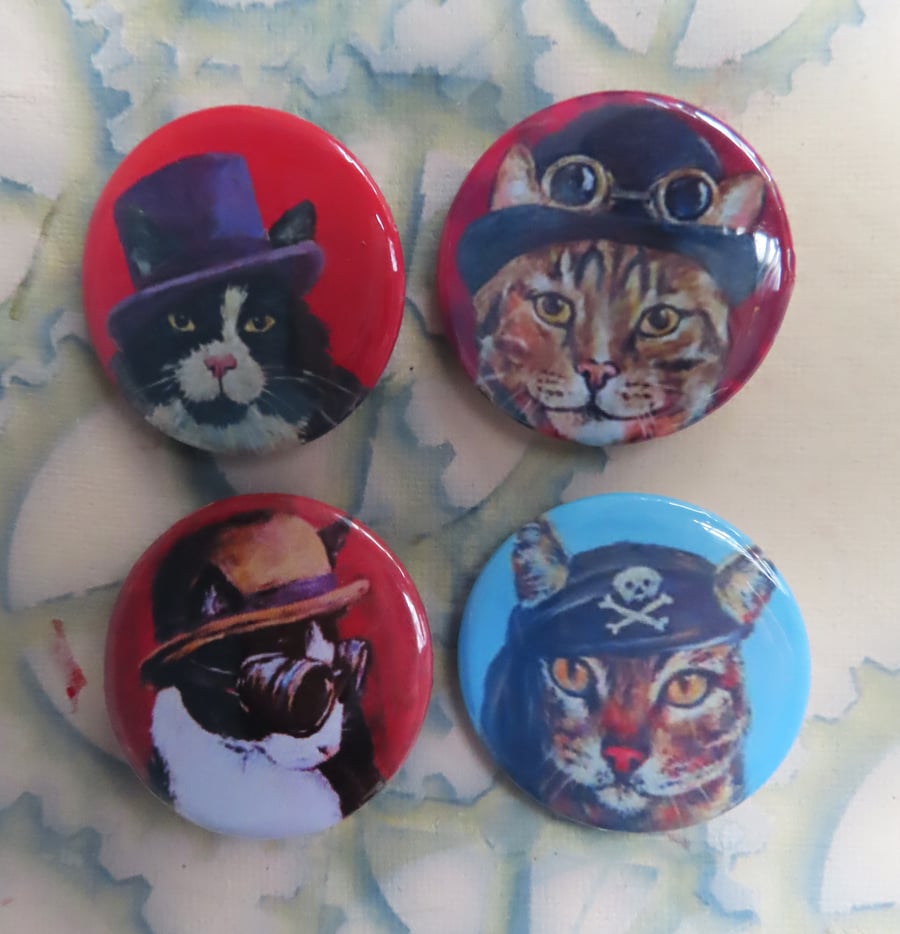 Steampunk Cats Animal Art Badges Buttons Cosplay