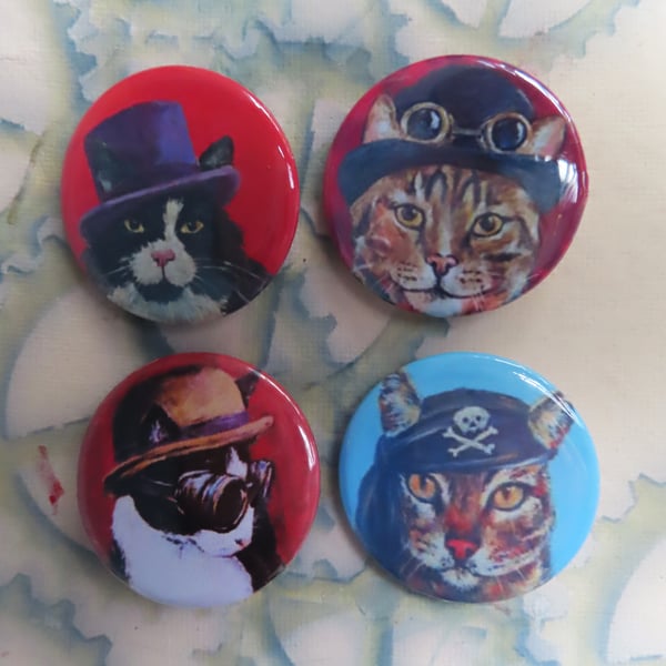 Steampunk Cats Animal Art Badges Buttons Cosplay