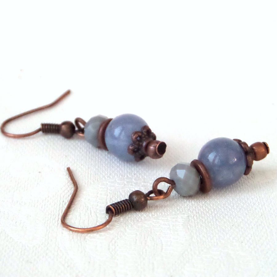Blue jade and copper earrings
