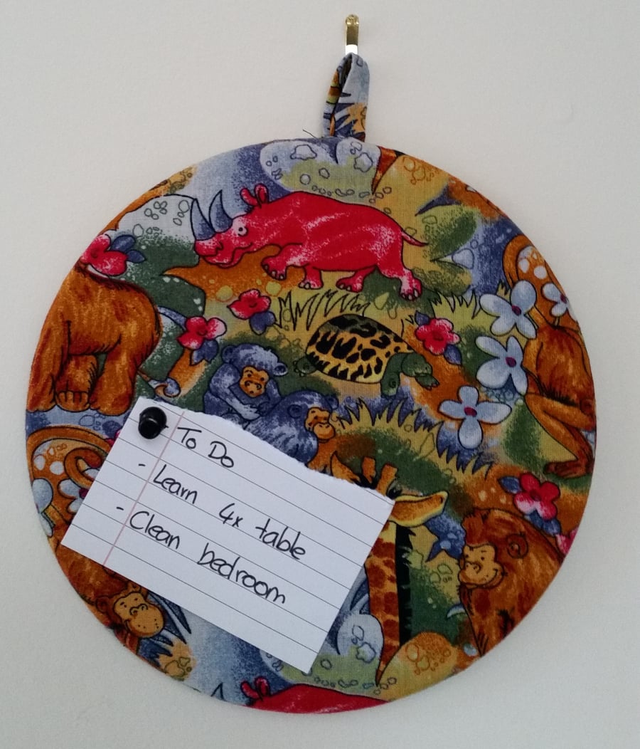 Colourful Jungle Design Fabric-Covered Cork Pinboard