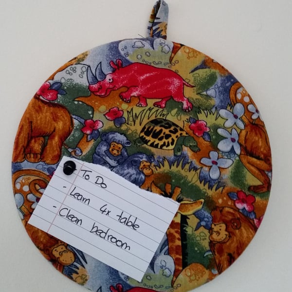 Colourful Jungle Design Fabric-Covered Cork Pinboard