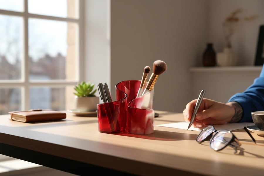 handcrafted desk tidies note pad pens phone holder