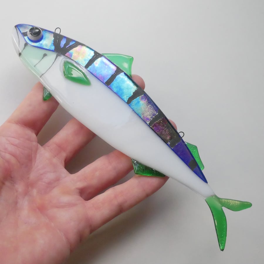 Mackerel Fish Art, Fused Glass Wall Decoration Medium Size