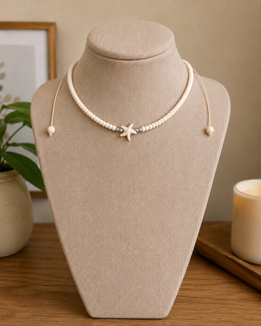 Adjustable Starfish Beaded Choker Necklace Boho Beach Summer Jewellery.
