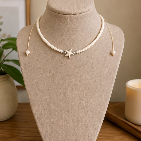 Adjustable Starfish Beaded Choker Necklace Boho Beach Summer Jewellery.