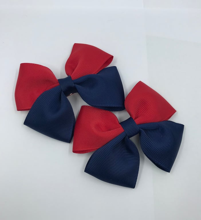 Navy and Red Two Tone Double with Bows on Clips (pair)
