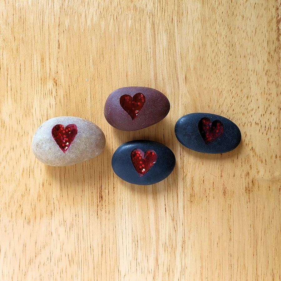 Hand Carved Love Pebble, Red Sparkle Paperweight Gift, Thoughtful Gift