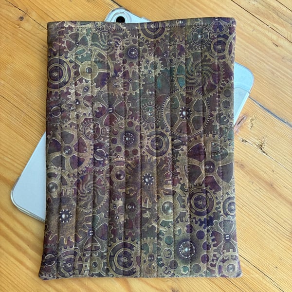 Steampunk Cogs Print Quilted Fabric I-Pad Sleeve 