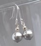 Simple Silver Grey Glass Pearl Drop Earrings - Round Light Grey Dangle Earrings  - Image 1